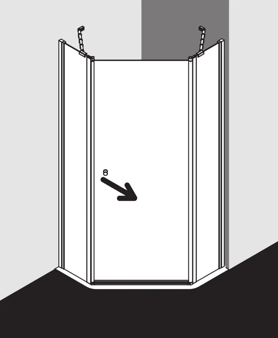 Kermi Duschdesign IBIZA 2000 Fünfeck-Duschkabine (Schwingtür mit Festfeldern) 2000x900mm