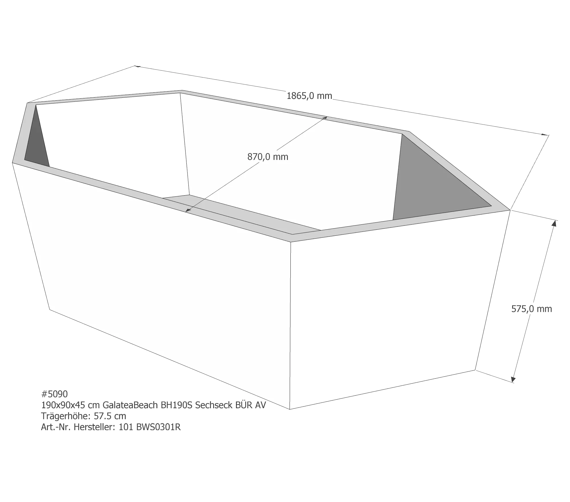 Badewannenträger für Galatea ~Beach BH 190 S 190 × 90 × 45 cm