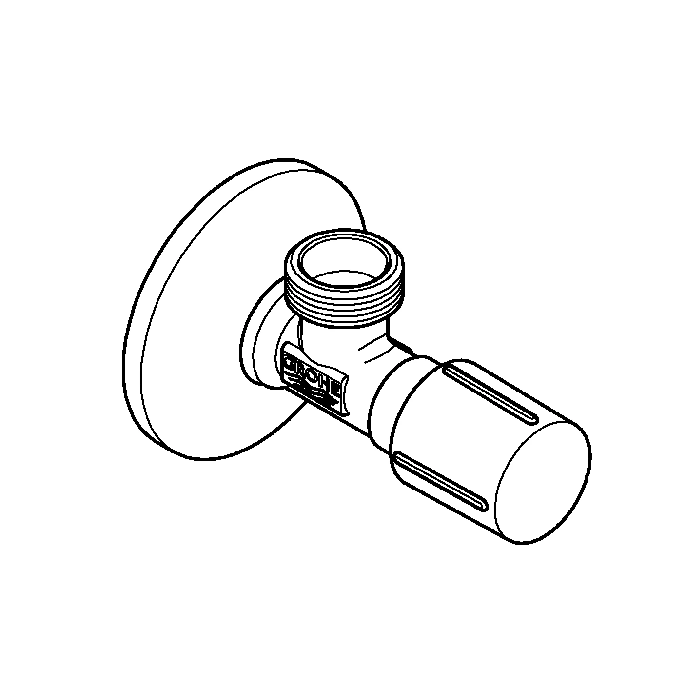 Eckventil 22043, selbstdichtendes Anschlussgewinde, Wandanschluss 1/2'', Abgang 1/2'', langer Schubschaft, Schubrosette aus Metall, chrom
