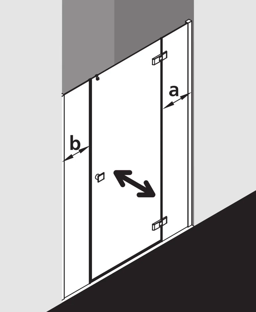 Kermi Duschdesign MENA Pendeltür 1-flügelig mit Festfeldern, 2000x1100mm, Schwarz Soft RAL 9005