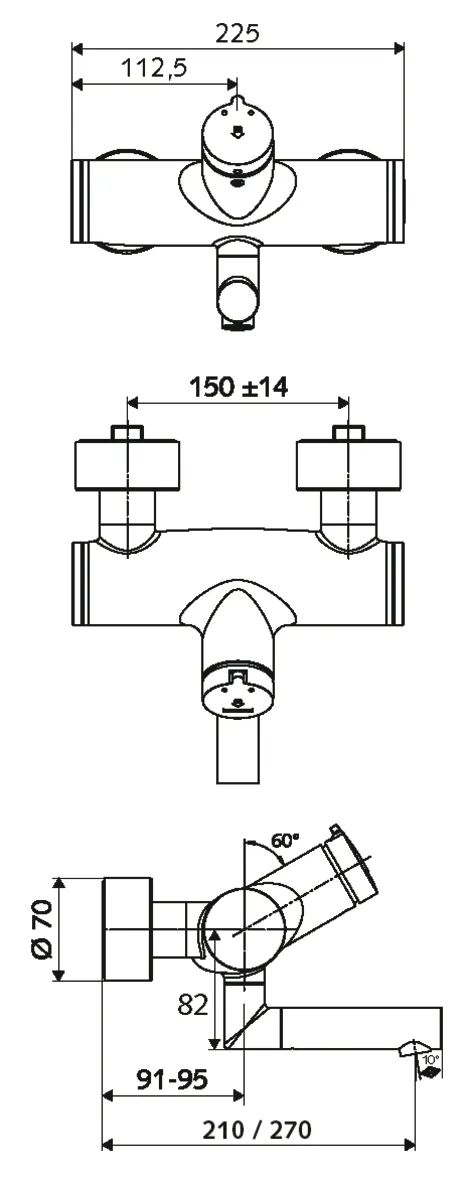 Aufputz-Waschtisch-Armatur VITUS VW-SC-M, Mischwasser, Selbstschluss, 2 RFV, Ventil zur Durchführung einer manuellen thermischen Desinfektion (gemäß DVGW Arbeitsblatt W 551), 2x DN 15 G 1/2 AG, Ausladung bis Mitte Strahlregler: 210 mm, chrom