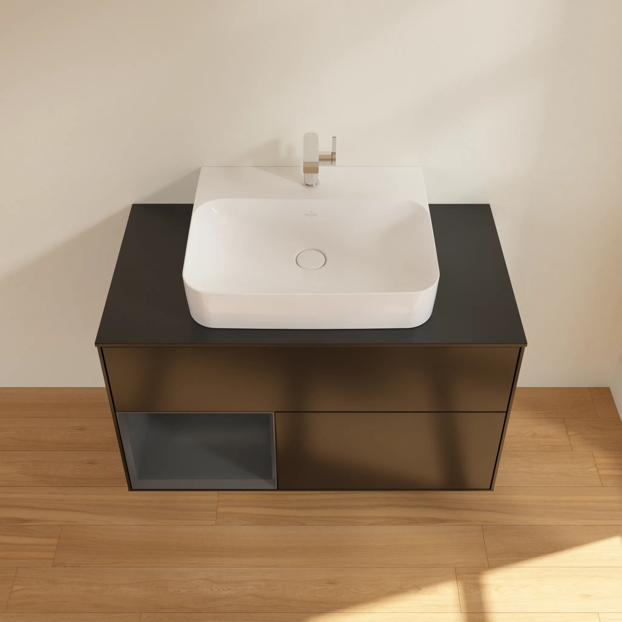 Villeroy & Boch Waschbeckenunterschrank Finion F11, 1000 x 603 x 501 mm, Black Matt Lacquer, mit Beleuchtung und Push-to-open Funktion
