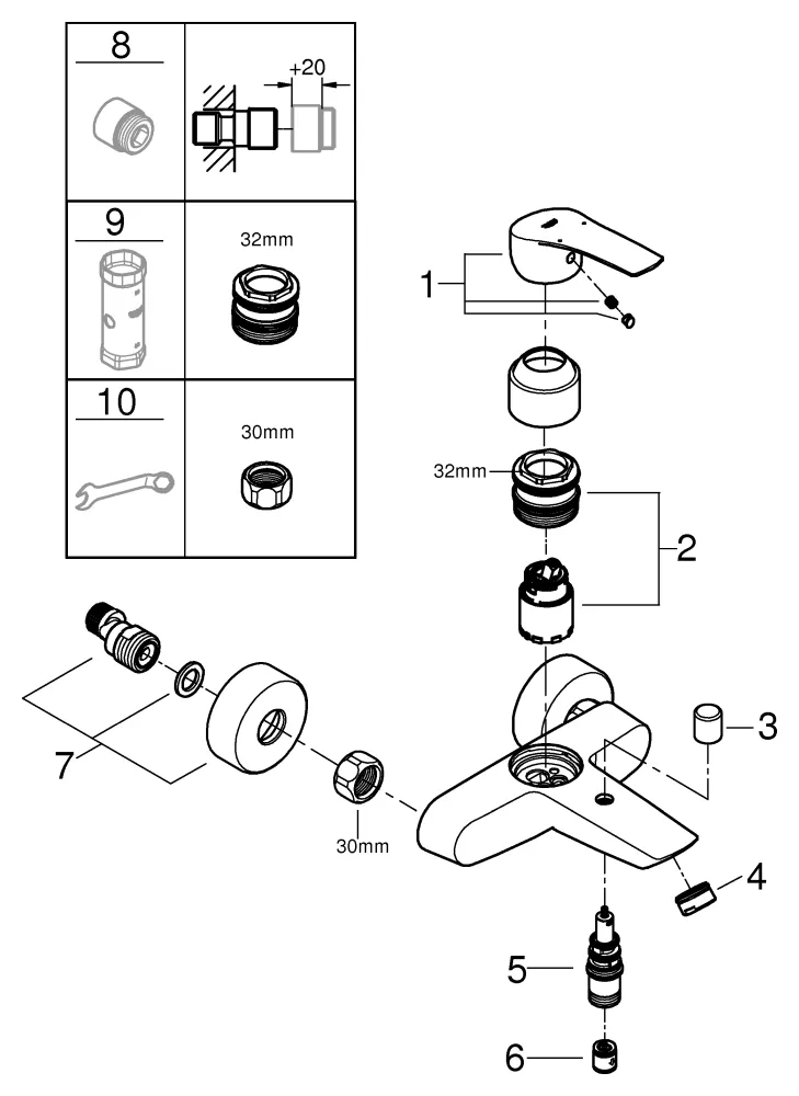 Wannenarmatur „Eurosmart“ Ausladung 189 mm Wannenarmatur „Eurosmart“ Ausladung 189 mm