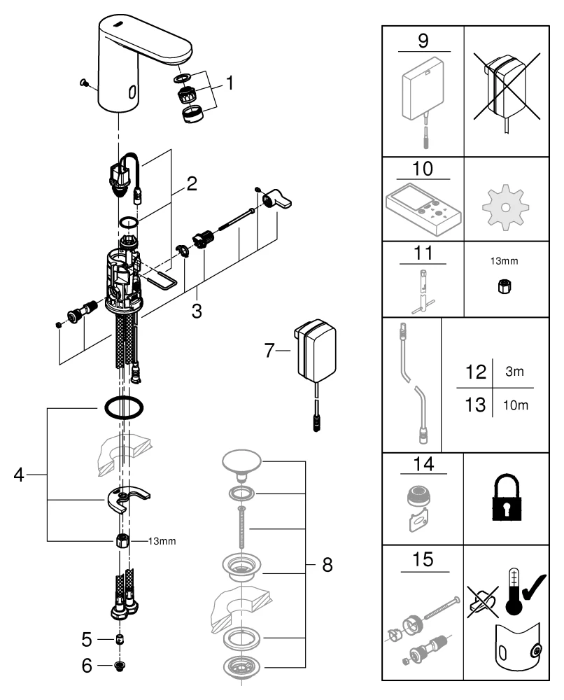 Infrarot-Elektronik für Waschtisch Eurosmart CE 36325_2, M-Size, mit Mischung, Steckertrafo 230V, Armaturengruppe I, Schutzart IP 59 Infrarot-Elektronik für Waschtisch Eurosmart CE 36325_2, M-Size, mit Mischung, Steckertrafo 230V, Armaturengruppe I, Schutzart IP 59