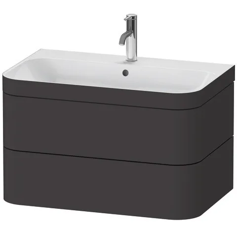 Duravit Waschtischunterschrank c-bonded Set wandhängend „Happy D.2 Plus“ 775 × 480 × 490 mm Graphit Supermatt, mit Hahnlochbohrung