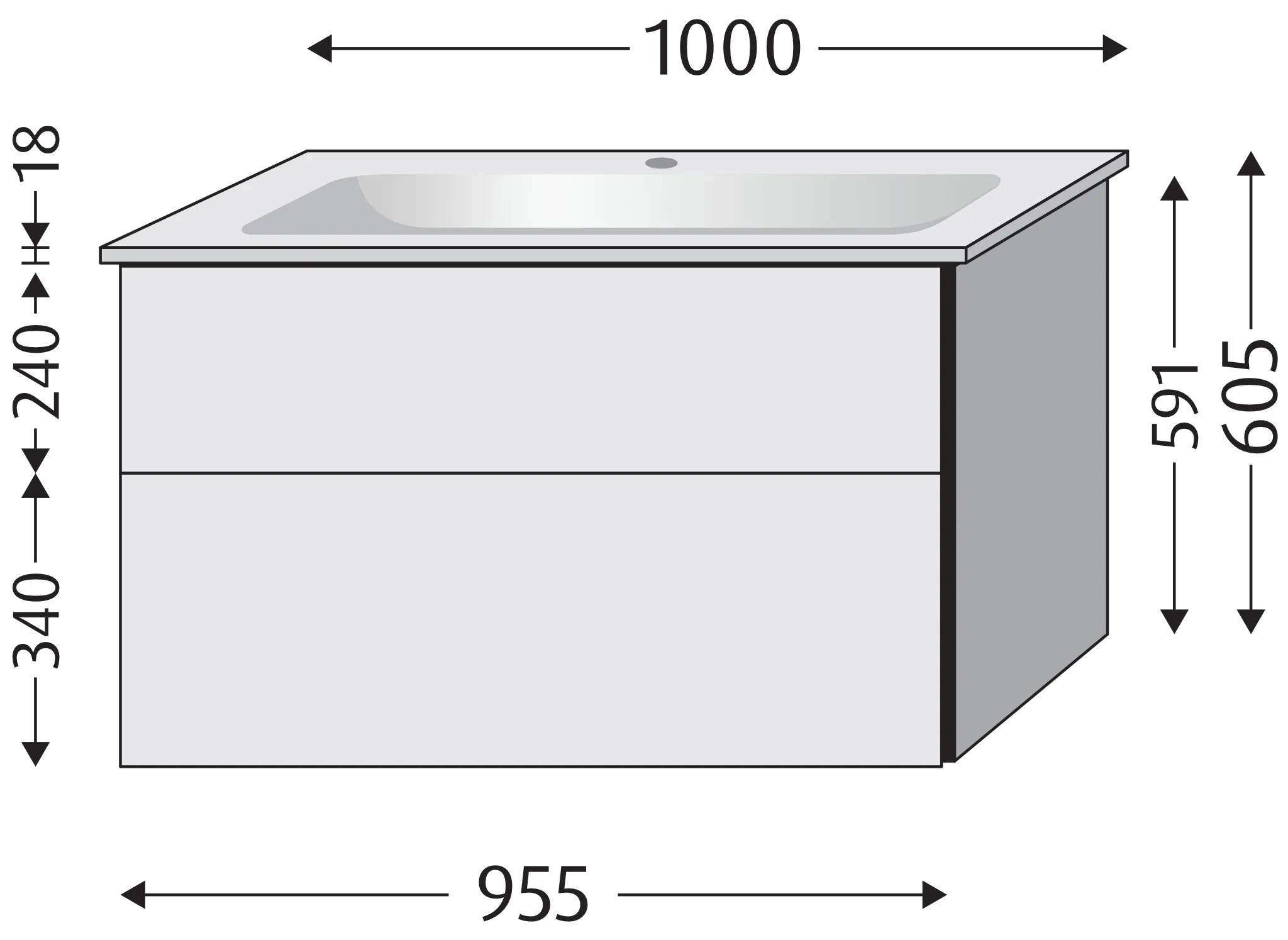 Waschtischunterbau mit Auszügen 3way (BP334) 591x955x477 Graphit-Matt