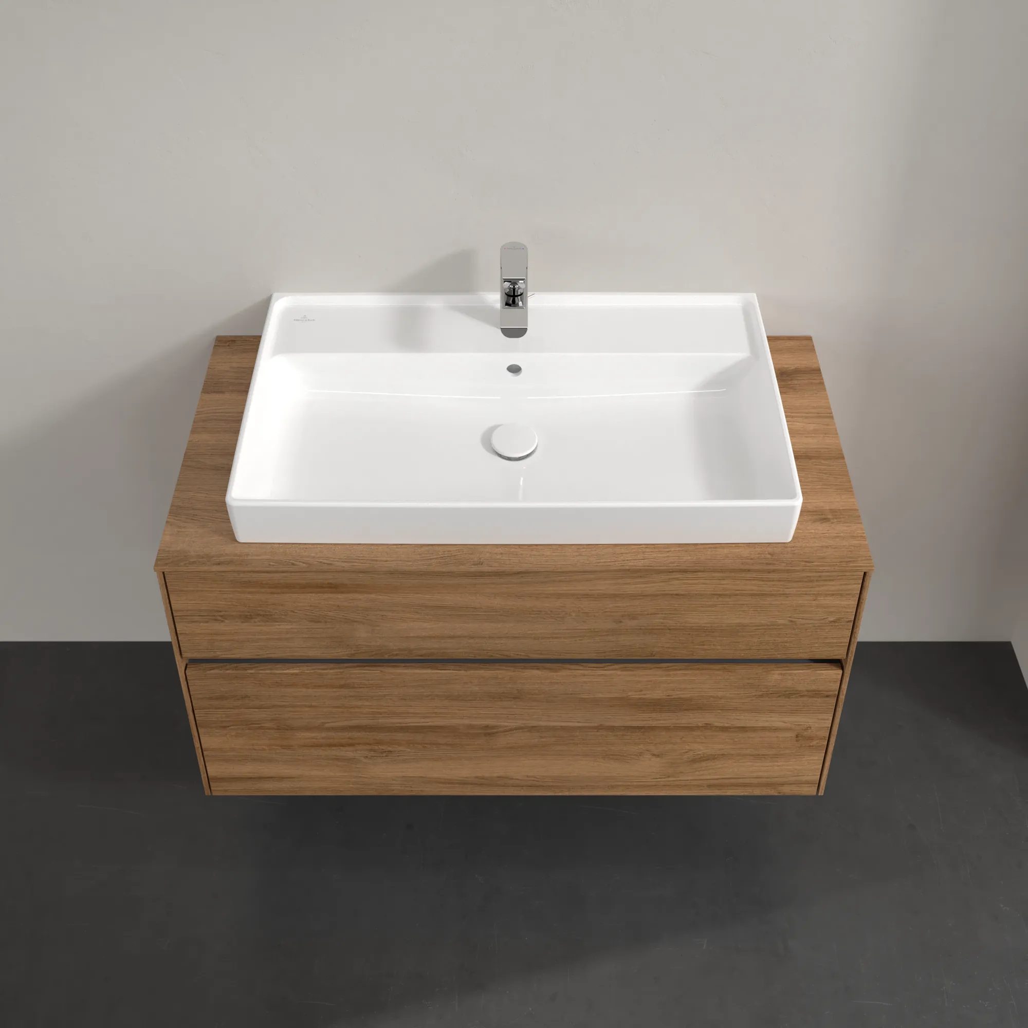Villeroy & Boch Collaro Waschbeckenunterschrank, eckig, Kansas Oak, 1000x548x500 mm, mit Beleuchtung und SoftClosing