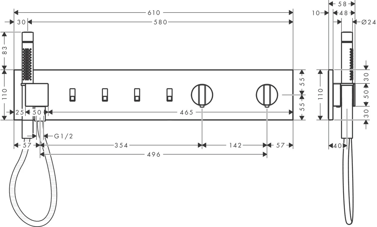 AXOR ShowerComposition Thermostatmodul 610/110 Unterputz für 4 Verbraucher Chrom