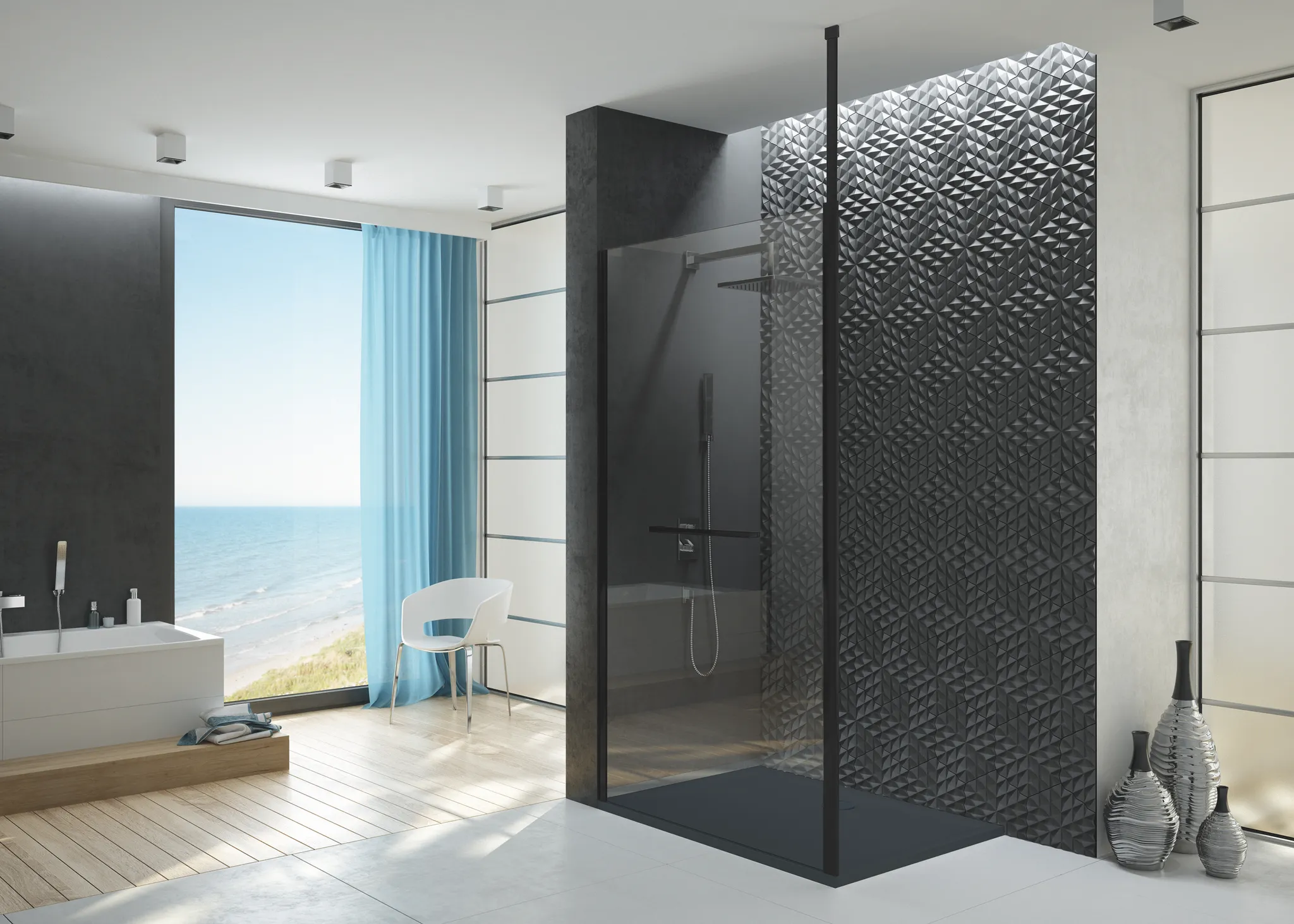 Hoesch Walk-In-Duschkabine für Ecke „Muna“ Profile schwarz, H: 2100 mm Hoesch Walk-In-Duschkabine für Ecke „Muna“ Profile schwarz, H: 2100 mm