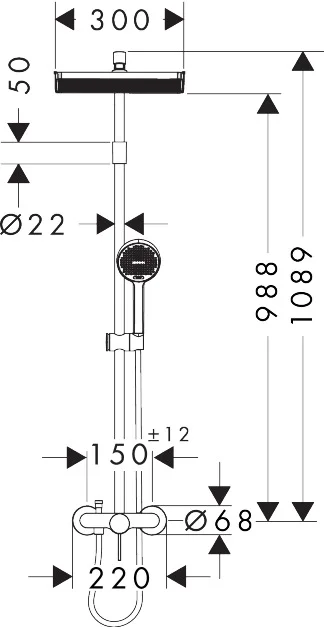 Activera Q Showerpipe 290/180 1jet EcoSmart mit Einhebelmischer Varia, Oberfläche: Chrom
