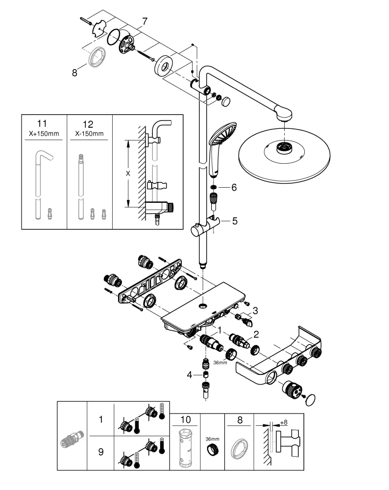 Grohe Euphoria SmartControl Duschsystem 310 Duo 22120, Thermostatbatterie, 450 mm Brausearm, phantom black Grohe Euphoria SmartControl Duschsystem 310 Duo 22120, Thermostatbatterie, 450 mm Brausearm, phantom black