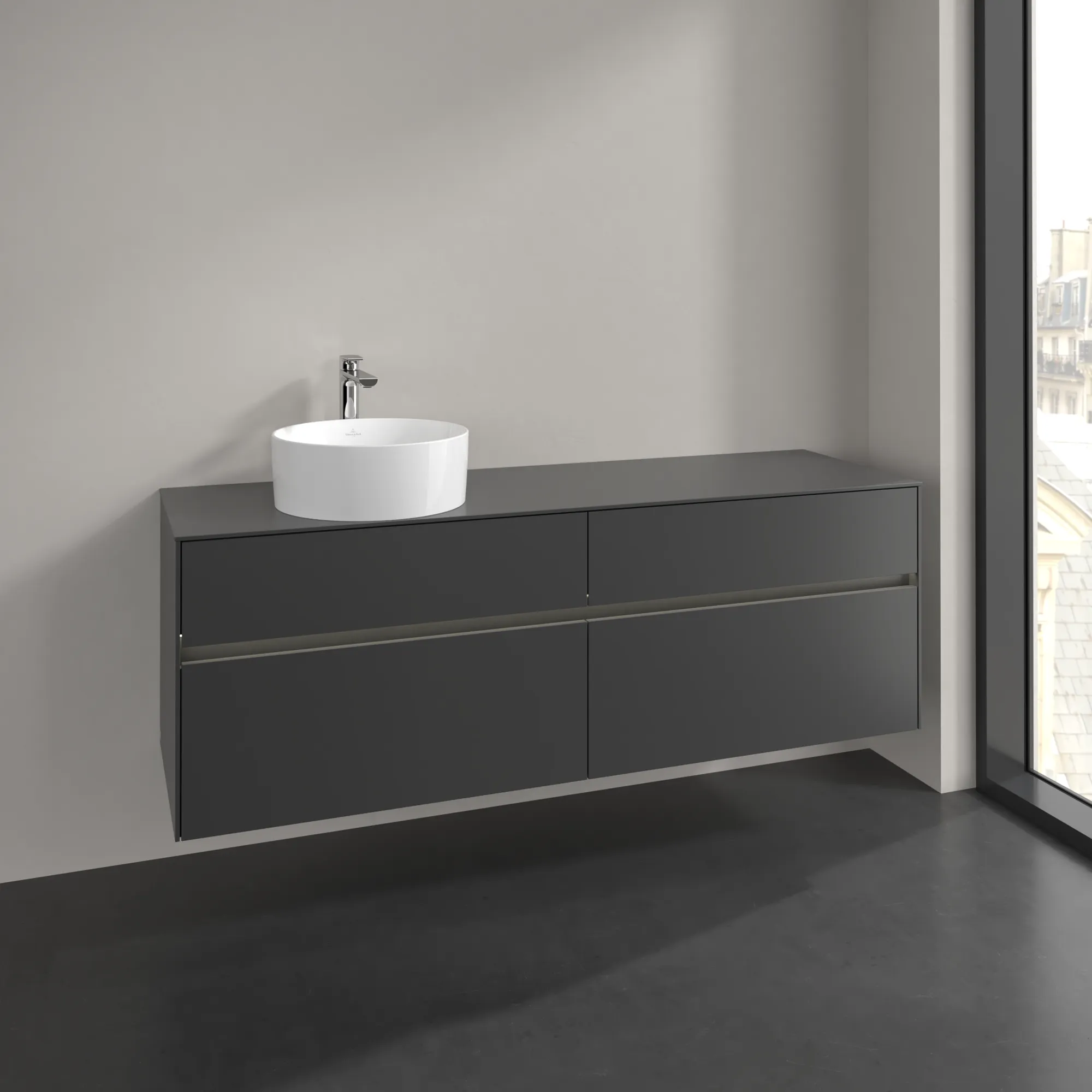 Villeroy & Boch Waschtischunterschrank „Collaro“ 1600 × 548 × 500 mm Graphite, mit Beleuchtung, für Becken links