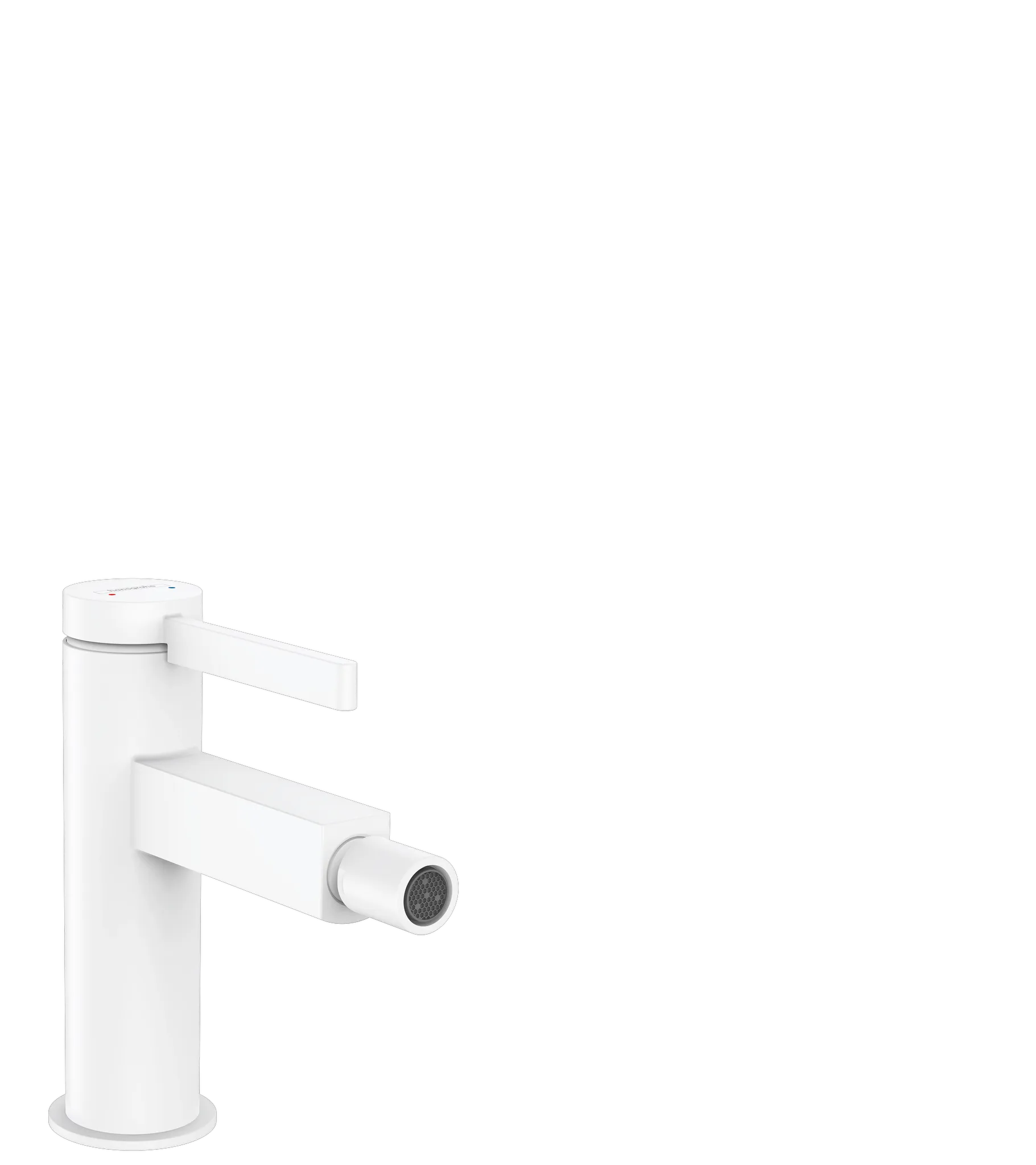 Hansgrohe Bidetmischer Finoris, Einhebel-Bidetmischer mit Push-Open Ablaufgarnitur, Mattweiß, Ausladung 129 mm, Auslaufhöhe 99 mm Hansgrohe Bidetmischer Finoris, Einhebel-Bidetmischer mit Push-Open Ablaufgarnitur, Mattweiß, Ausladung 129 mm, Auslaufhöhe 99 mm