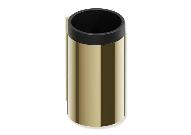 Becher mit Halter des Systems 162, Halter aus Edelstahl, PVD, Becher aus mattem Polyamid, schwarz, in Farbe CK (Messing glänzend)