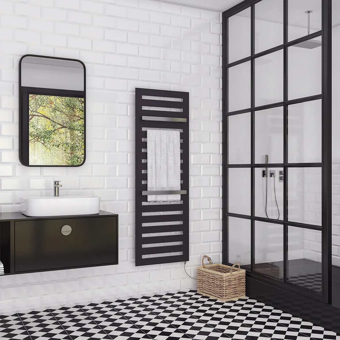 Zehnder Design-Handtuchwärmer „Metropolitan Bar“ mit Heizstab IHE 40 × 80,5 cm in Ruby Red (RAL 3003, glänzend) Zehnder Design-Handtuchwärmer „Metropolitan Bar“ mit Heizstab IHE 40 × 80,5 cm in Ruby Red (RAL 3003, glänzend)