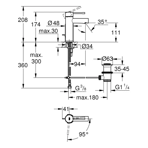 Einhand-Waschtischbatterie Essence 24183_1, S-Size, Einlochmontage, Energie-Spar-Funktion Mittelstellung kalt, Zugstangen-Ablaufgarnitur 1 1/4'', chrom Einhand-Waschtischbatterie Essence 24183_1, S-Size, Einlochmontage, Energie-Spar-Funktion Mittelstellung kalt, Zugstangen-Ablaufgarnitur 1 1/4'', chrom