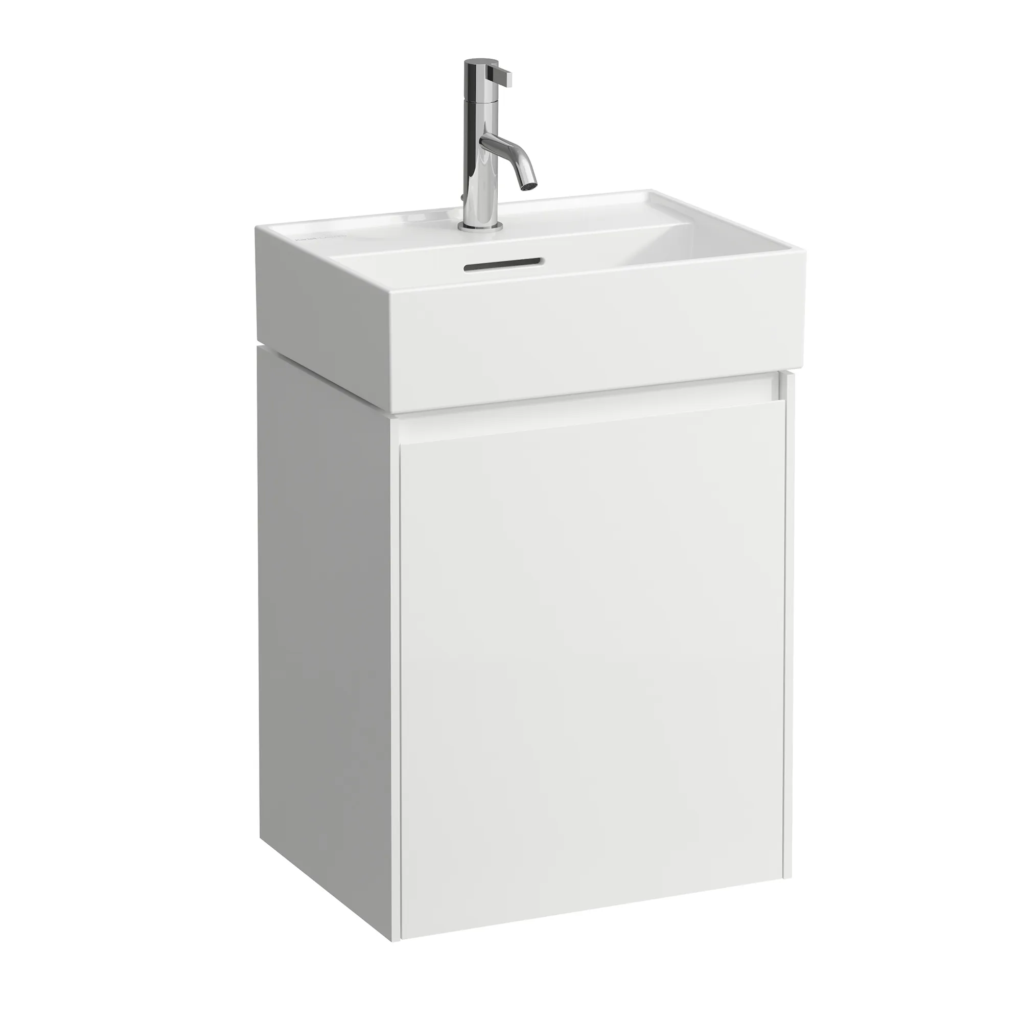 Waschtischunterbau LANI 330x437x515 1 Tür Scharnier links integrierte Griffleiste und Soft-Close 1 Glasablage (fix) für Waschtisch Kartell • H815330 weiß matt