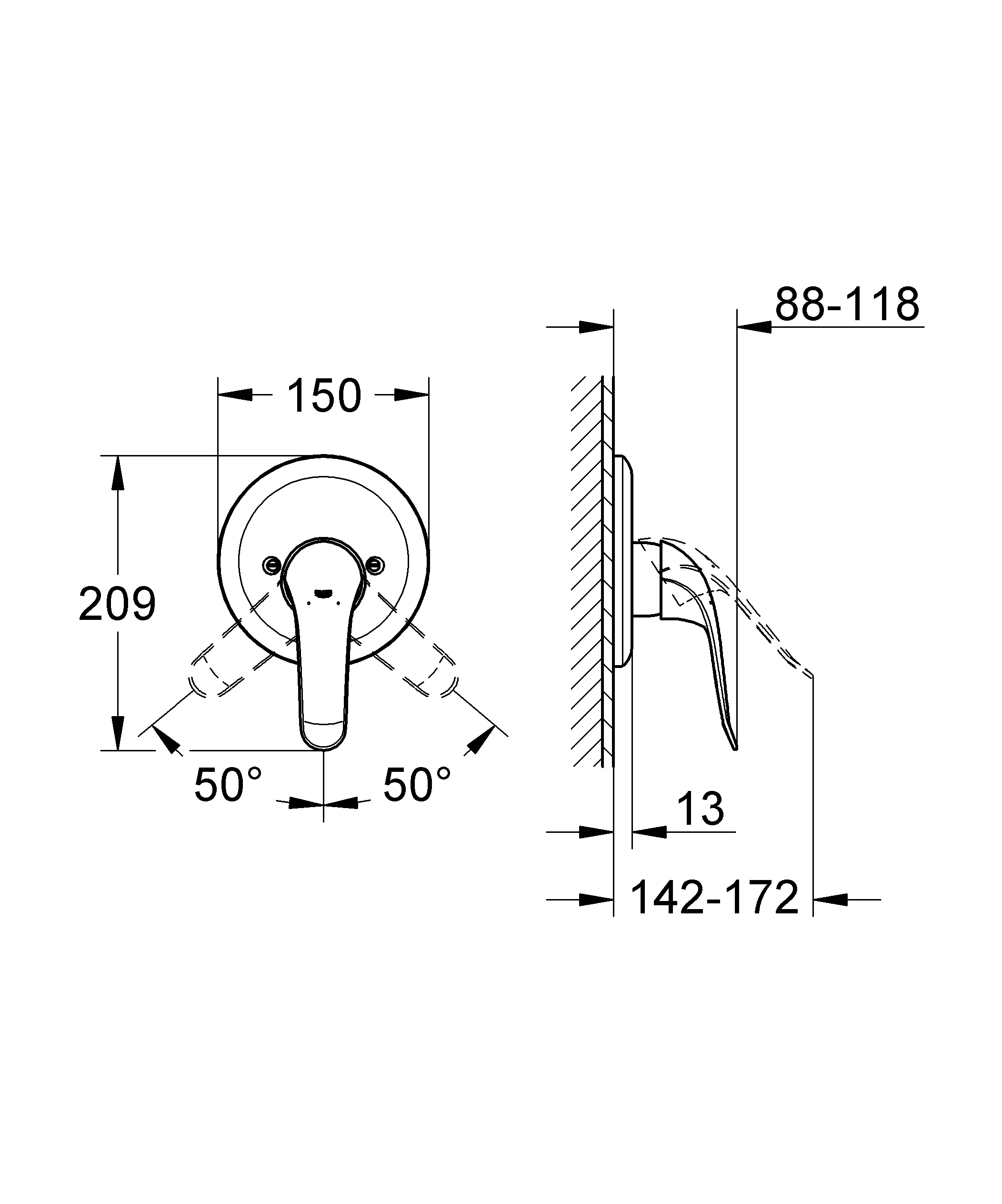 Einhand-Brausebatterie Euroeco Special 32784, Fertigmontageset für Rapido E, Hebellänge 120 mm, chrom