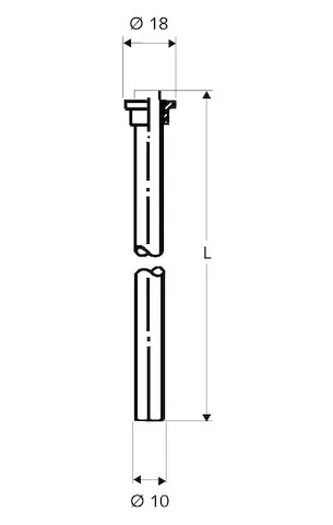Kupferrohr Ø 10 mm, Einerseits mit Lötnippel Ø 18 mm für G 1/2 Überwurfmutter, andererseits glatt, 500 mm, chrom