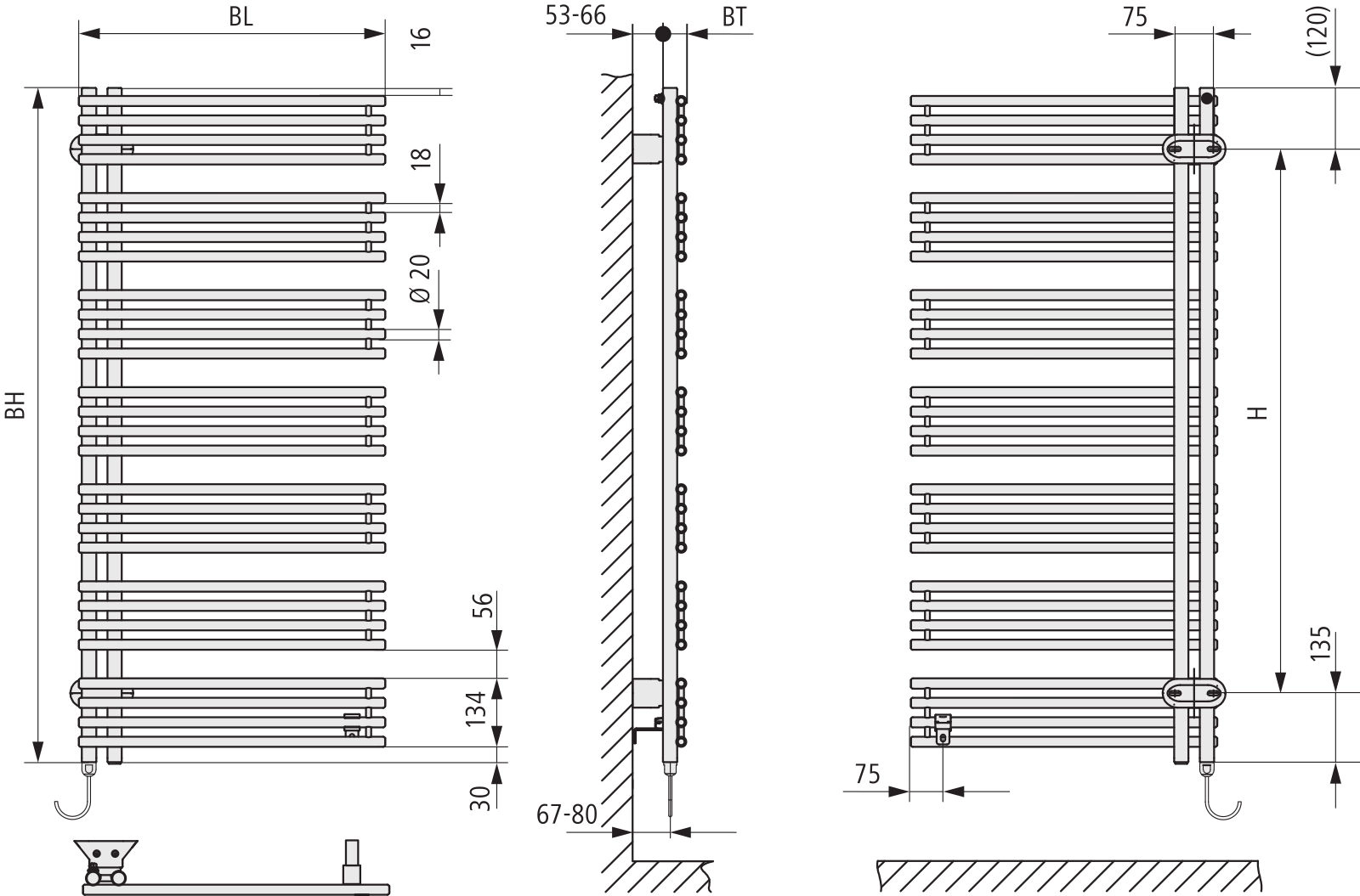 Kermi Design-Elektroheizkörper „Diveo®-E“ 45 × 94 cm in Weiß