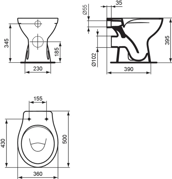 Ideal Standard Eurovit Standtiefspül-WC RimLS, horizontaler Ablauf, weiß Ideal Standard Eurovit Standtiefspül-WC RimLS, horizontaler Ablauf, weiß