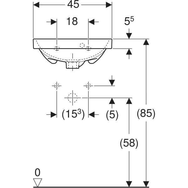 Wandwaschtisch „Acanto“, rechteckig 45 × 38,2 cm in weiß alpin