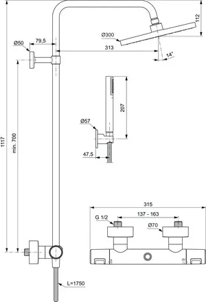 Duschsystem Ceratherm T25 Kopfbrause Durchmesser: 300mm Stick-Handbrause Silk Black