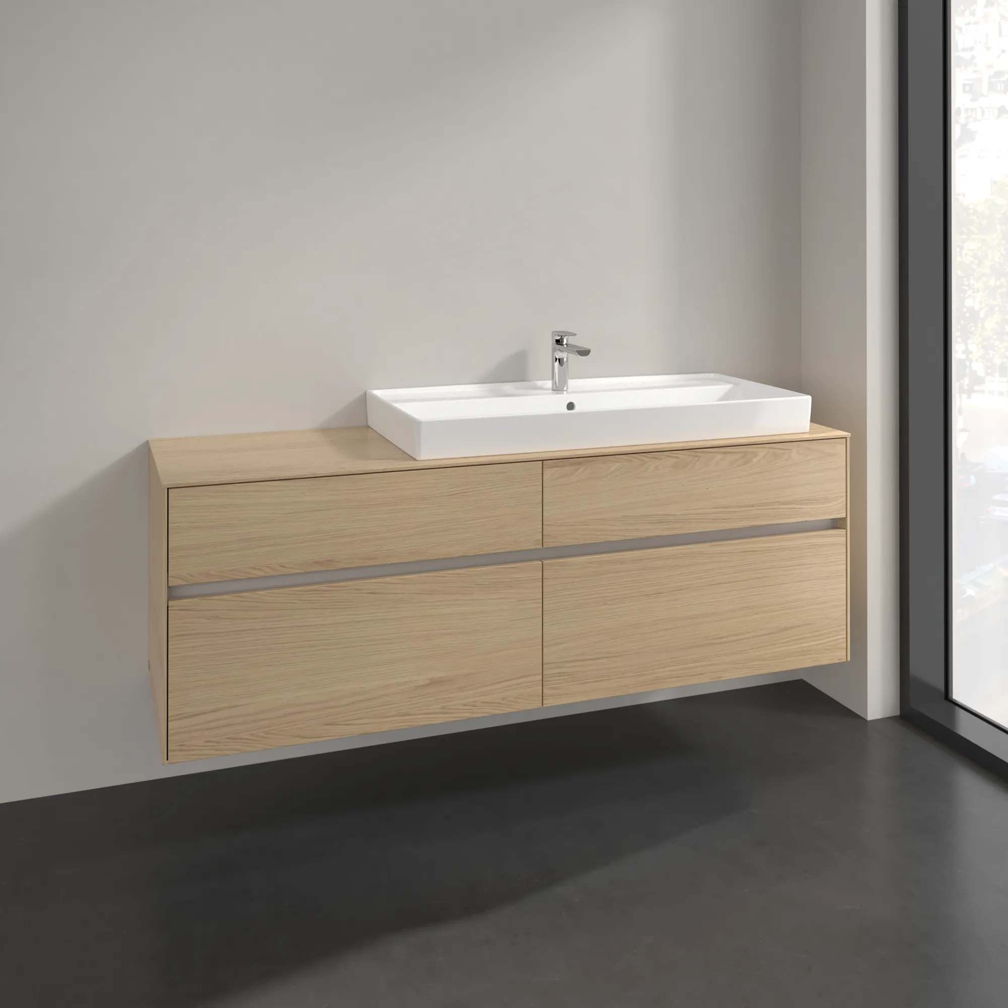 Villeroy & Boch Waschtischunterschrank „Collaro“ 1600 × 548 × 500 mm Nordic Oak, ohne Beleuchtung, für Becken rechts