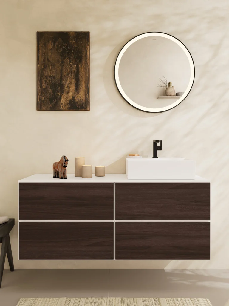 Hansgrohe Xarita Lite S Spiegel mit runder LED-Beleuchtung IR Sensor MSW, Mattschwarz, Maße: 700 x 700 x 30 mm