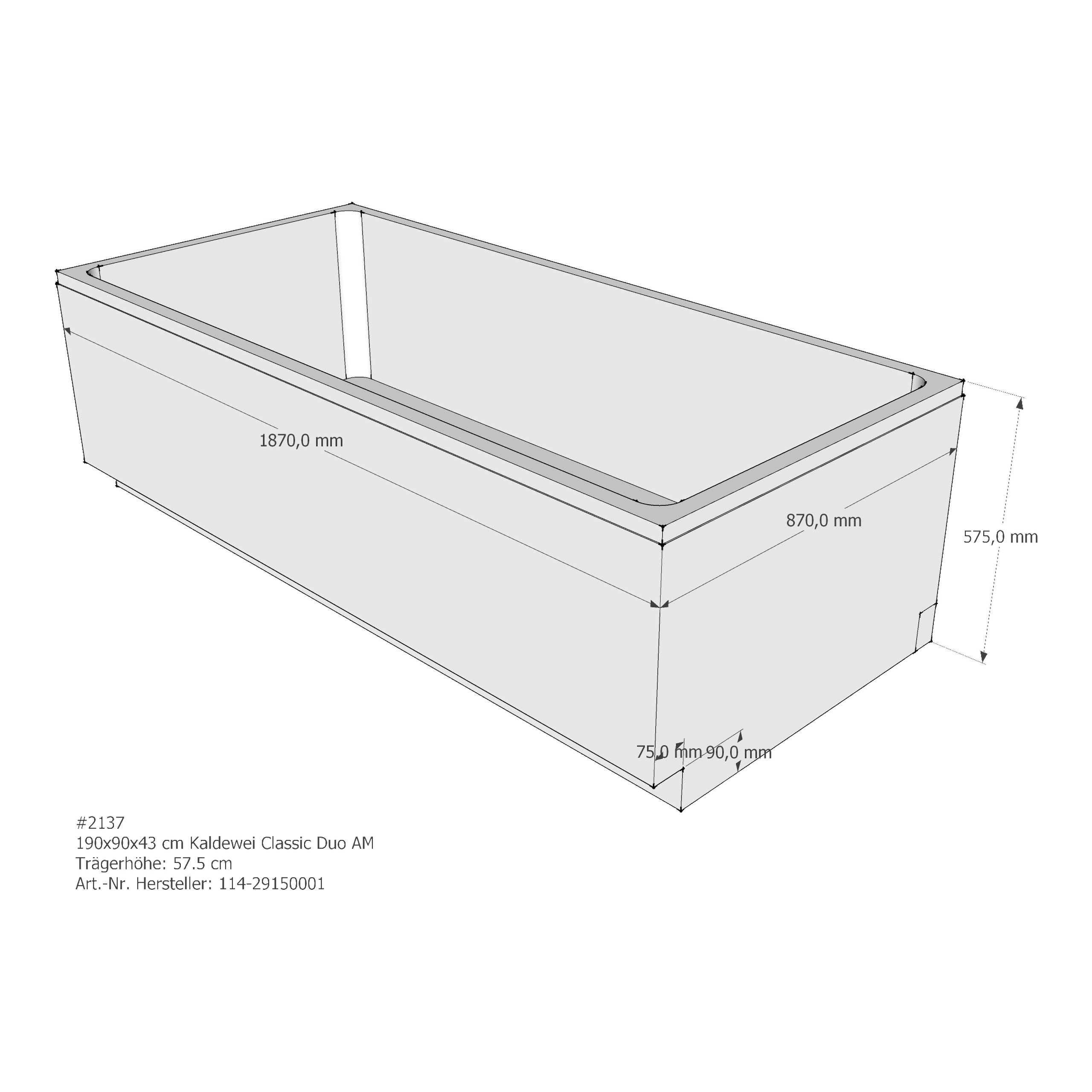 Badewannenträger für Kaldewei Classic Duo 190 × 90 × 43 cm Badewannenträger für Kaldewei Classic Duo 190 × 90 × 43 cm