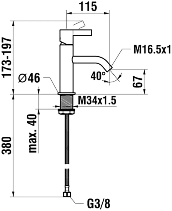 Einhebel-Waschtischmischer Kartell Festauslauf Ausladung 135 mm ohne Ablaufventil PVD Titanschwarz matt