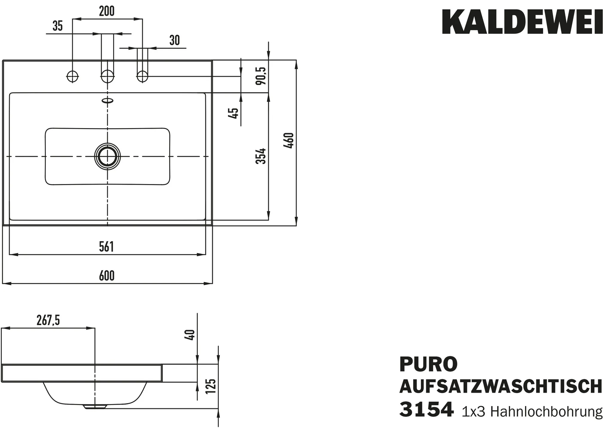 Kaldewei Puro Aufsatzwaschtisch (Randhöhe 40 mm) Modell-Nr: 3154, 600x460mm, cool grey 70 Kaldewei Puro Aufsatzwaschtisch (Randhöhe 40 mm) Modell-Nr: 3154, 600x460mm, cool grey 70