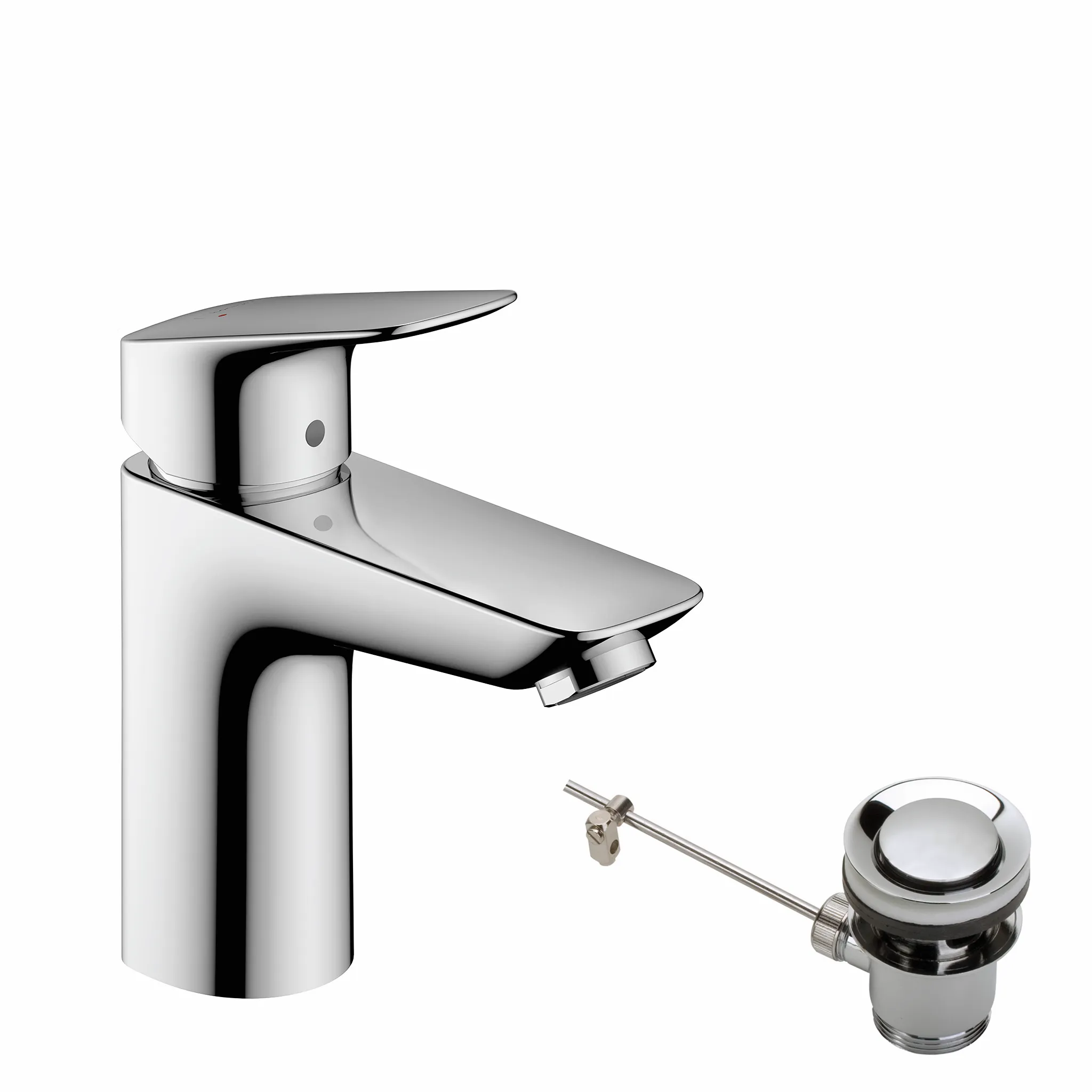 Hansgrohe Logis Einhebel-Waschtischmischer 100 mit Metall Zugstangen-Ablaufgarnitur, Chrom Hansgrohe Logis Einhebel-Waschtischmischer 100 mit Metall Zugstangen-Ablaufgarnitur, Chrom