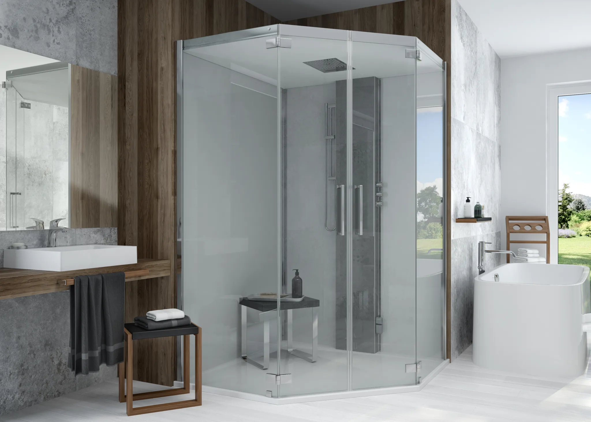 Dampfkabine SensePerience 5-Eck 1400 DW Solique Weiß ohne Antir., Wände Schwarz Dampfkabine SensePerience 5-Eck 1400 DW Solique Weiß ohne Antir., Wände Schwarz