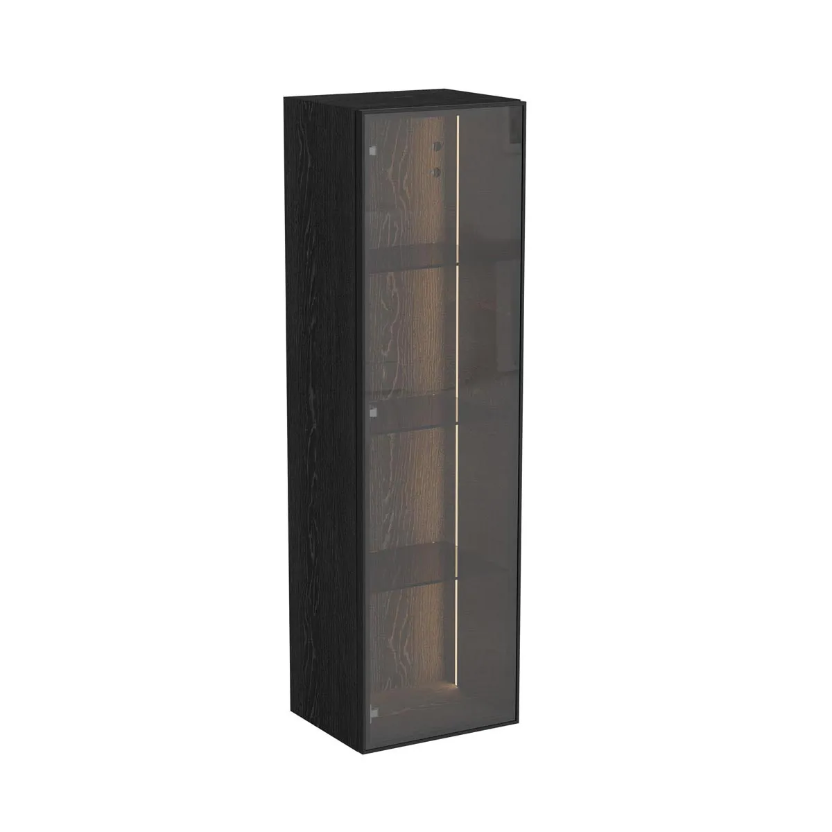 New Metropole Edge LED-Halbhochschrank mit 1 Glastüre Türanschlag rechts 35 x 30 x 120 cm (BxTxH) Echtholzfurnier Eiche Schwarz