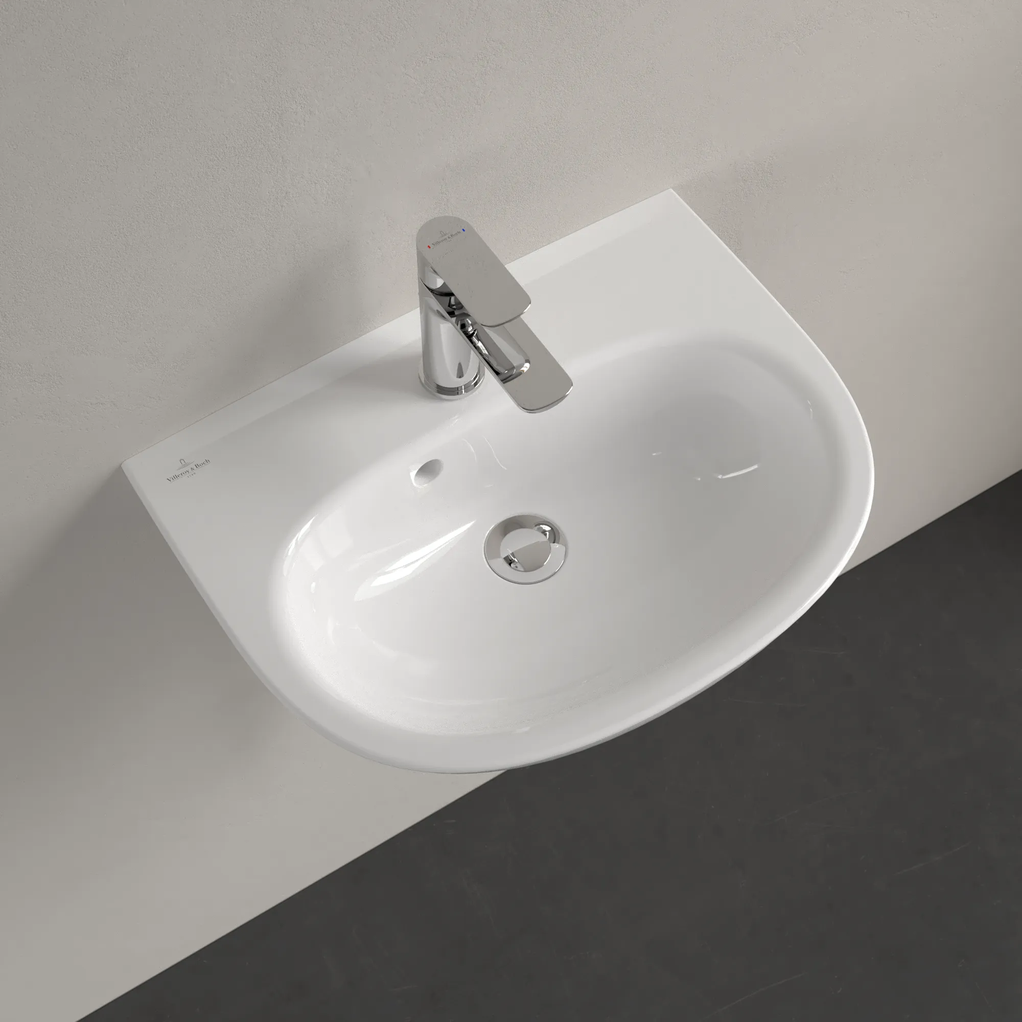 Villeroy & Boch Handwaschbecken O.novo, oval, weiß Alpin CeramicPlus, 500 x 380 mm, Höhe 160 mm, mit Überlauf, für 3-Loch-Armatur