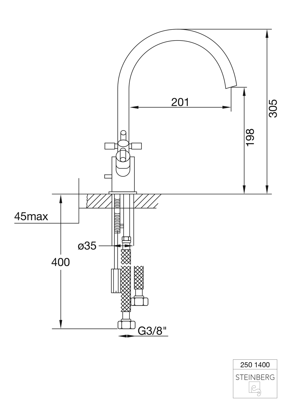 250 Spültisch-Zweigriffarmatur mit schwenkbarem Auslauf 250 Spültisch-Zweigriffarmatur mit schwenkbarem Auslauf