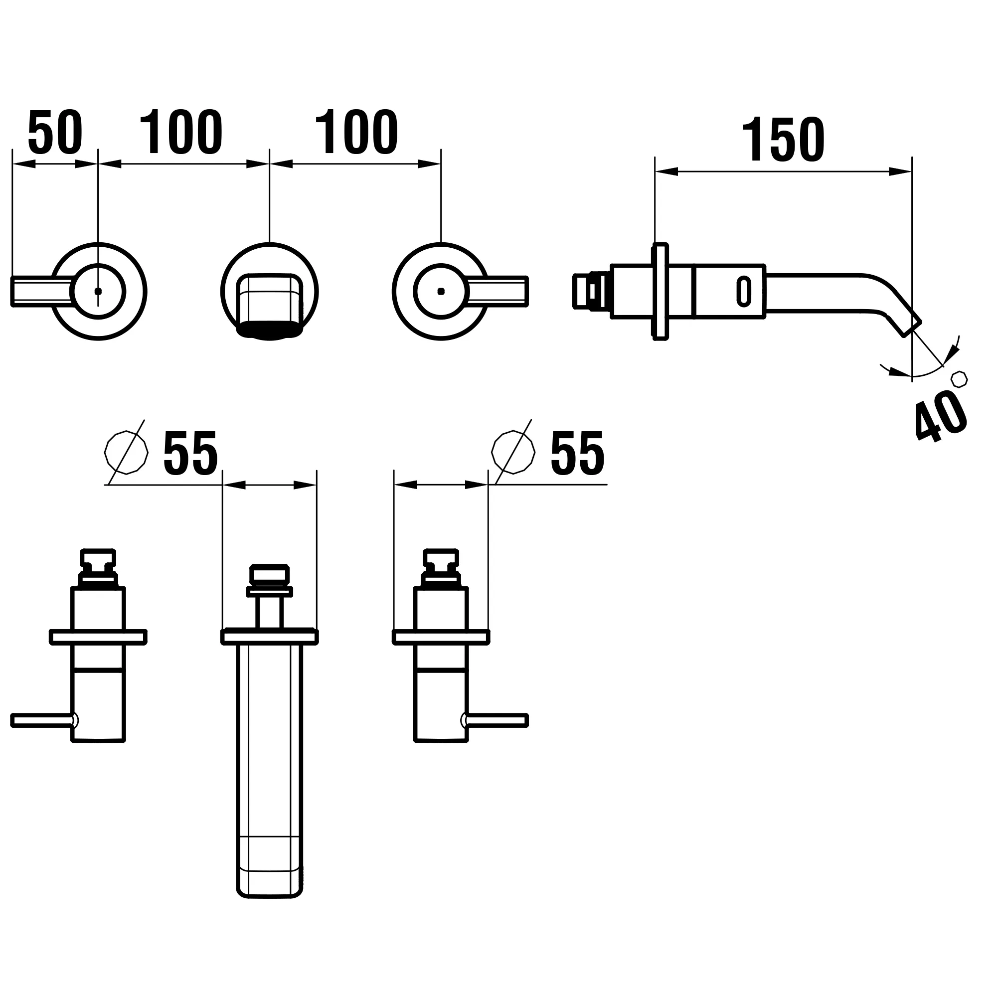 Laufen 3-Loch Waschtischmischer Unterputz MEDA Festauslauf Ausladung 150mm chrom Laufen 3-Loch Waschtischmischer Unterputz MEDA Festauslauf Ausladung 150mm chrom
