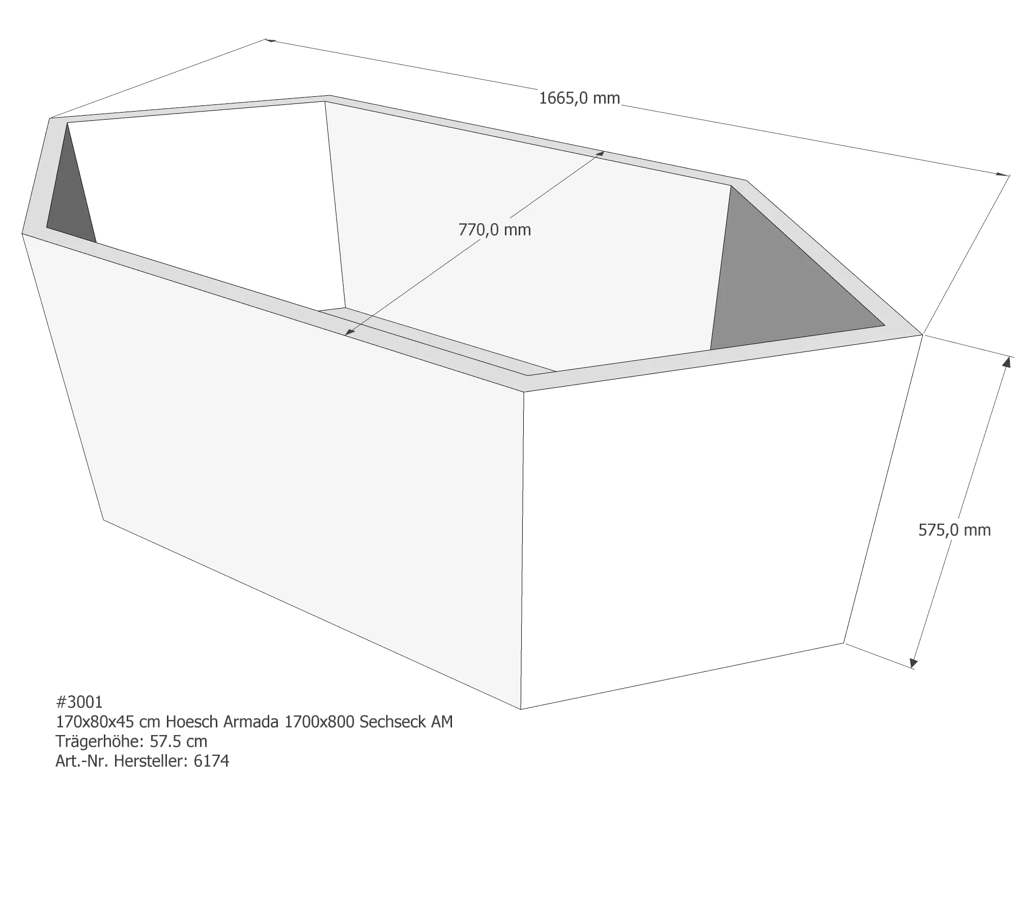 Badewannenträger passend für Hoesch Armada 170 × 80 × 45 cm