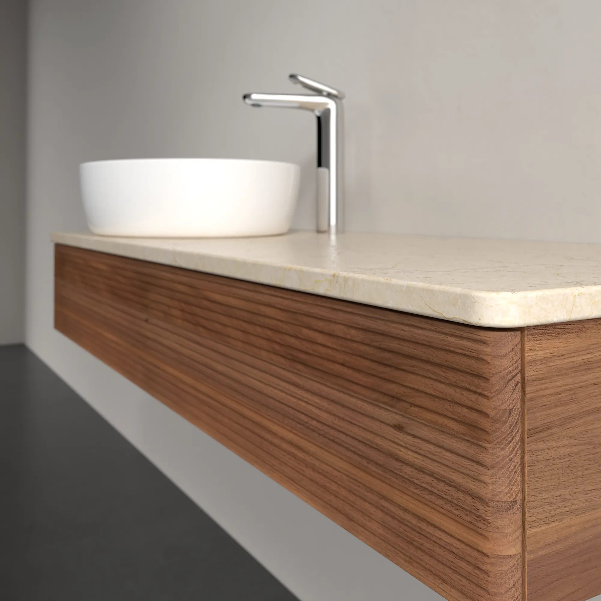 Villeroy & Boch Waschtischunterschrank „Antao“ 1200 × 190 × 500 mm Warm Walnut, für Becken links, ohne Beleuchtung Villeroy & Boch Waschtischunterschrank „Antao“ 1200 × 190 × 500 mm Warm Walnut, für Becken links, ohne Beleuchtung