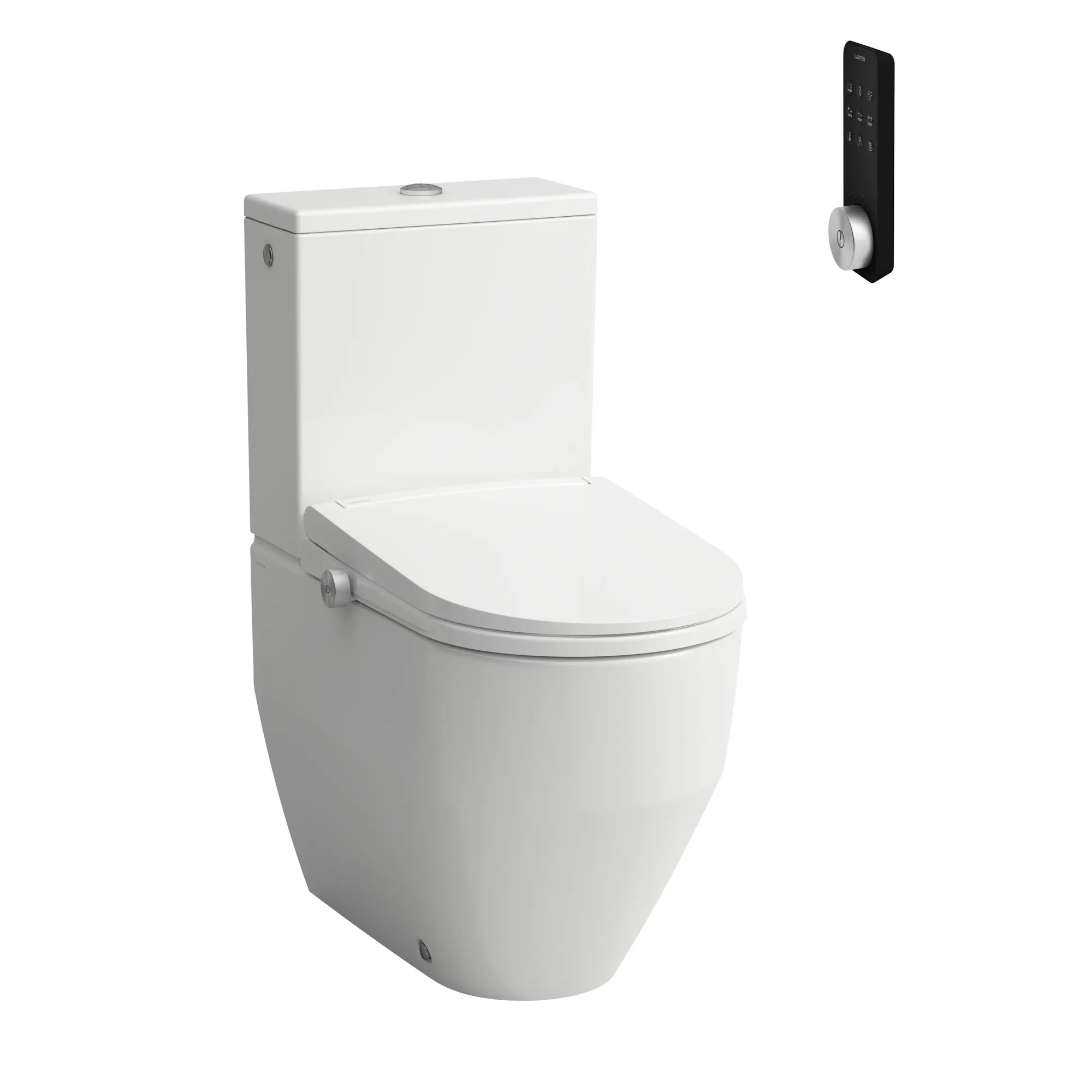 CLEANET PRO Spülrandlose Stand-WC-Kombination, Abgang waagrecht oder senkrecht Tiefspüler für 4,5/3l-Spülung mit Dusch-WC Aufsatz mit Fernbedeinung, Fön & Sitzheizung, weiß