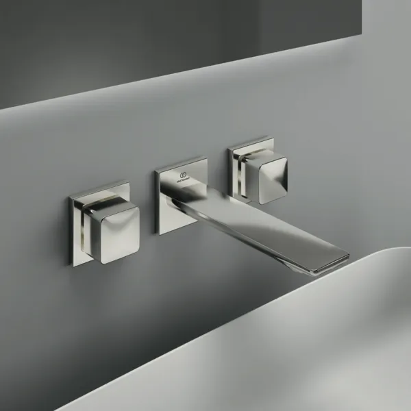 Ideal Standard Wand-Waschtischarmatur Conca A7445GN, eckige Rosetten, 180mm Ausladung, Silver Storm