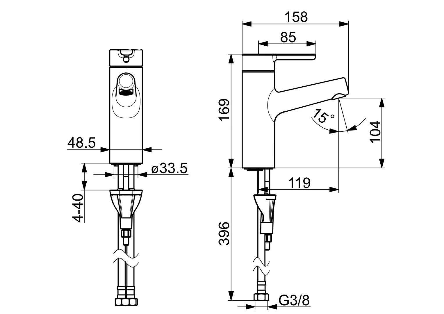HansaDESIGNO Style Waschtischarmatur, Einhebelmischer, Ausladung 119 mm DN15 Chrom