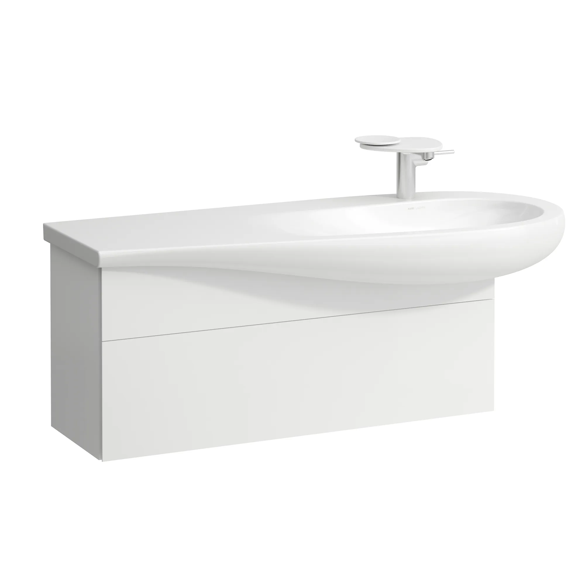 Waschtischunterbau, ILBAGNOALESSI, 321x994x442, 1 Schublade, integrierte, versteckte Griffe seitlich, Vollauszug, Soft-Close, Siphonausschnitt rechts, passend zu Waschtisch H814974, Weiß matt