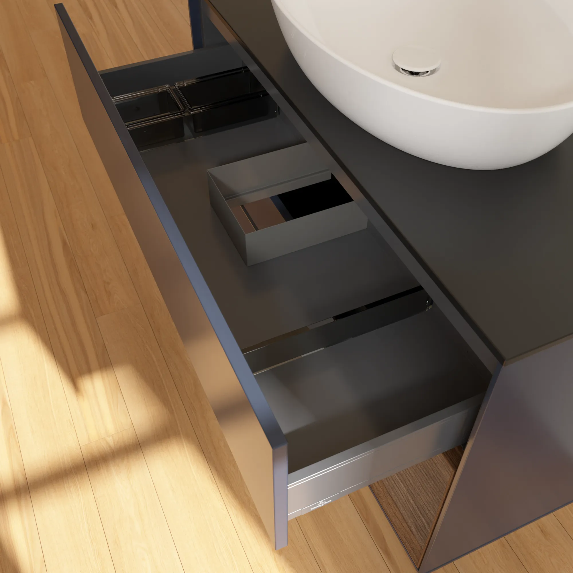 Villeroy & Boch Waschtischunterschrank „Finion“ für Schrankwaschtisch 1000 × 603 × 501 mm Midnight Blue Matt Lacquer, für Becken mittig, ohne Hahnlochbohrung Villeroy & Boch Waschtischunterschrank „Finion“ für Schrankwaschtisch 1000 × 603 × 501 mm Midnight Blue Matt Lacquer, für Becken mittig, ohne Hahnlochbohrung