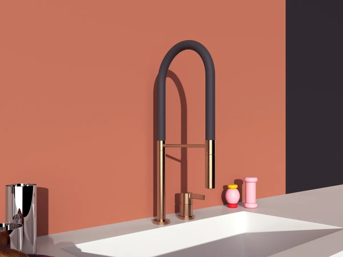 2-Loch Küchenarmatur Gusto Ausladung 225mm Semi-Pro 2-Funktionsbrause Brushed Gold 2-Loch Küchenarmatur Gusto Ausladung 225mm Semi-Pro 2-Funktionsbrause Brushed Gold