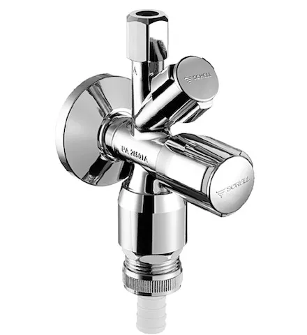 Kombi-Eckventil COMFORT, RFV im Abgang Geräteanschluss, RB im Abgang Geräteanschluss, DN 15 G 1/2 AG mit ASAG easy, Ø 10 mm (DN 10 G 3/8 AG), Schlauchverschraubung Ø 14,5 mm (DN 20 G 3/4 AG), chrom