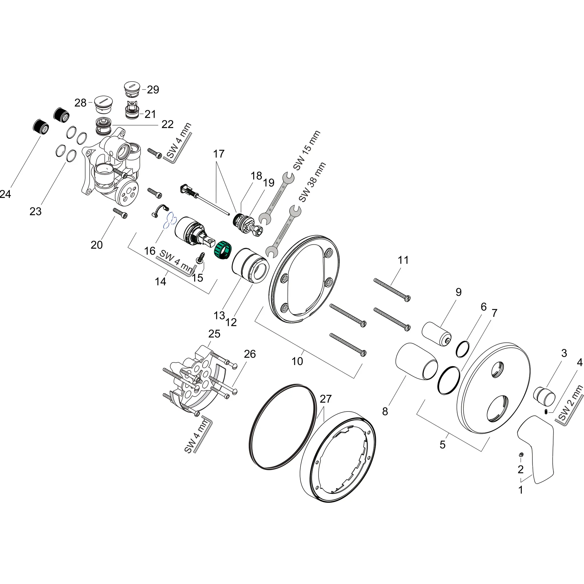 Wannenmischer Unterputz Metris F-Set chrom mit Sicherungskombination