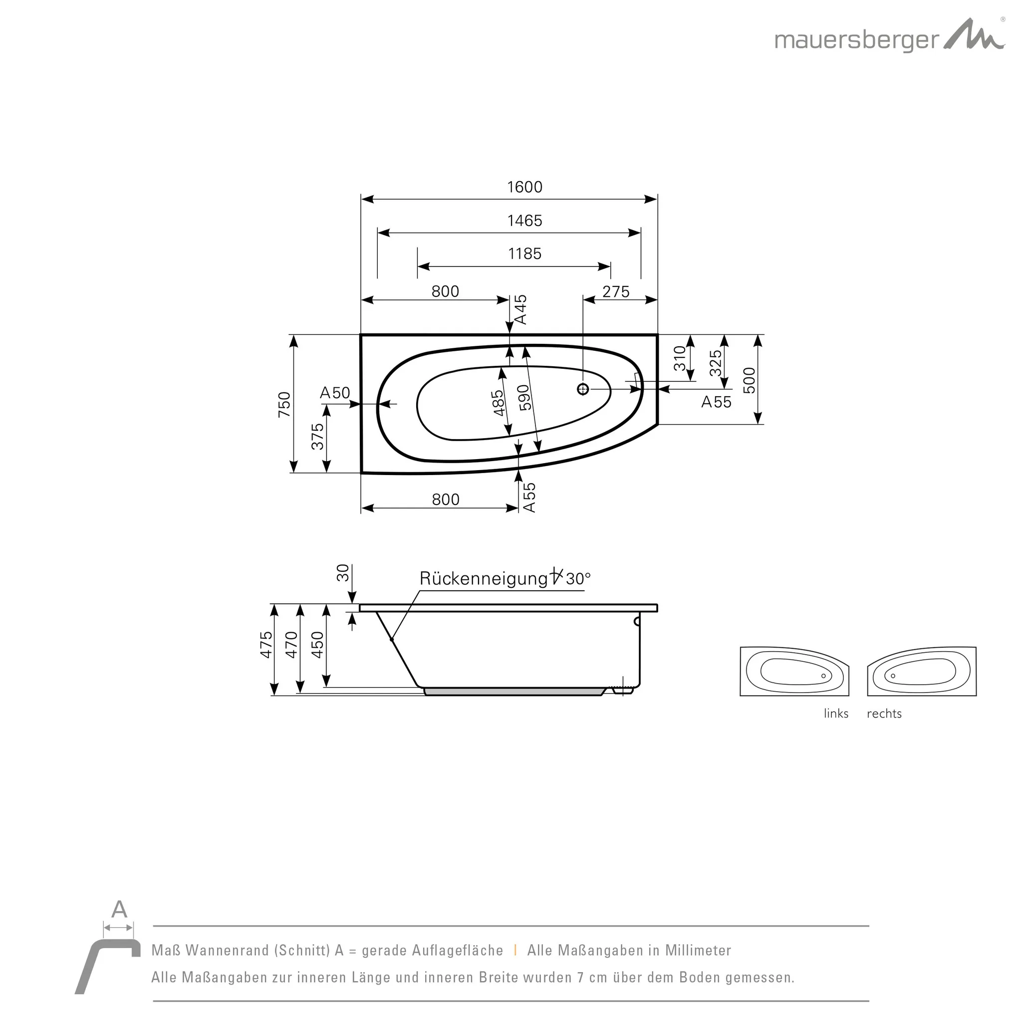 Mauersberger Acryl-Badewanne bombax 160⁄75 rechts, 1600x750x475, Farbgruppe: 3 Mauersberger Acryl-Badewanne bombax 160⁄75 rechts, 1600x750x475, Farbgruppe: 3
