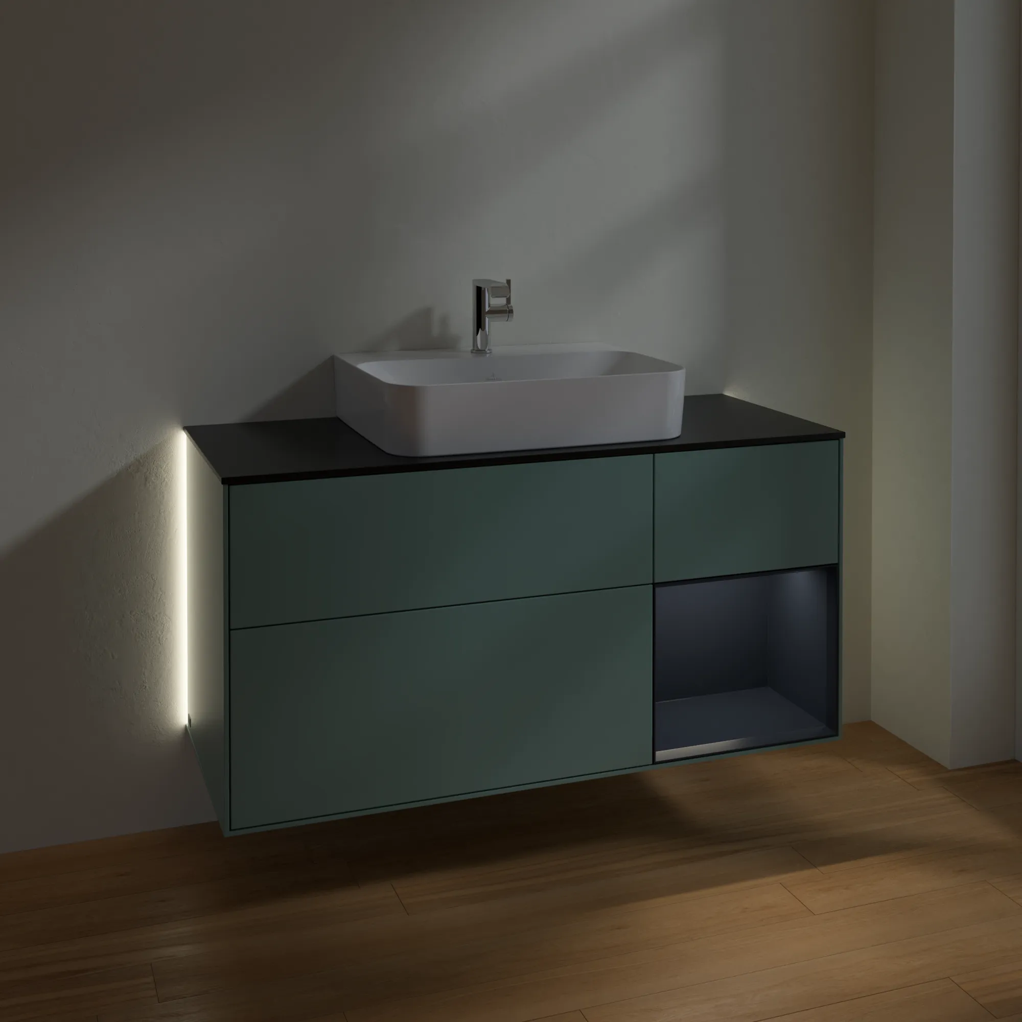 Villeroy & Boch Waschtischunterschrank „Finion“ für Schrankwaschtisch 1200 × 603 × 501 mm Olive Matt Lacquer, für Becken mittig